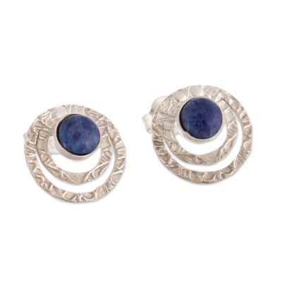 Alternate image for Textured Sterling Silver and Sodalite Button Earrings Blue Vibrations