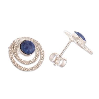 Alternate image for Textured Sterling Silver and Sodalite Button Earrings Blue Vibrations