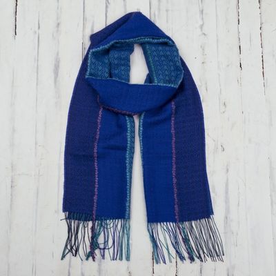 Alternate image for Cool Shades Handwoven Baby Alpaca Blend Scarf from Peru Ocean Blues