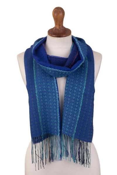 Alternate image for Cool Shades Handwoven Baby Alpaca Blend Scarf from Peru Ocean Blues