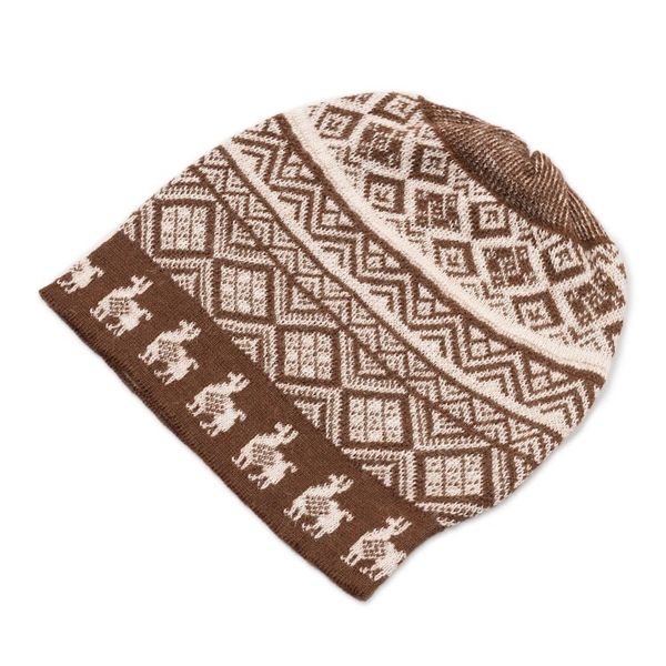Alternate image for Chestnut Brown and Ivory Diamond Motif Alpaca Blend Knit Hat Alpaca Parade in Brown