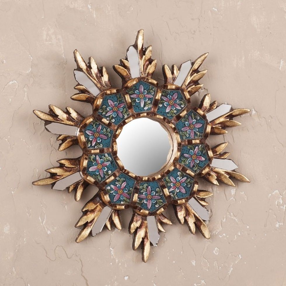 Colonial Style Reverse Painted Glass Wall Mirror 'Cuzco Snowflake'