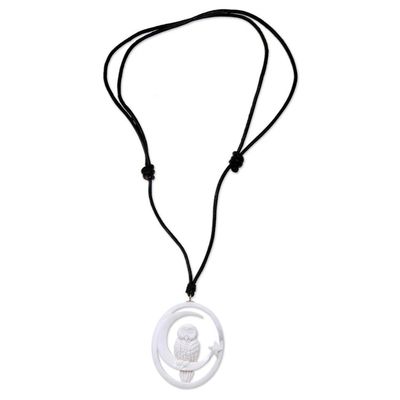 Alternate image for Owl and Moon Bone Pendant Necklace Handmade in Bali Magic Night