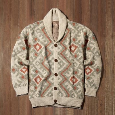 Alternate image for Zigzag Pattern Mens 100 Alpaca Cardigan from Peru Andean Zigzag