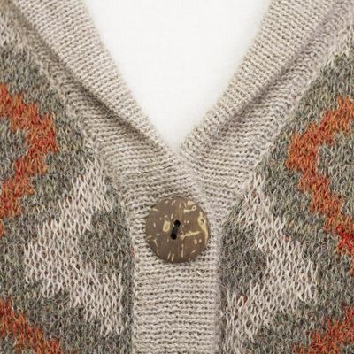 Alternate image for Zigzag Pattern Mens 100 Alpaca Cardigan from Peru Andean Zigzag