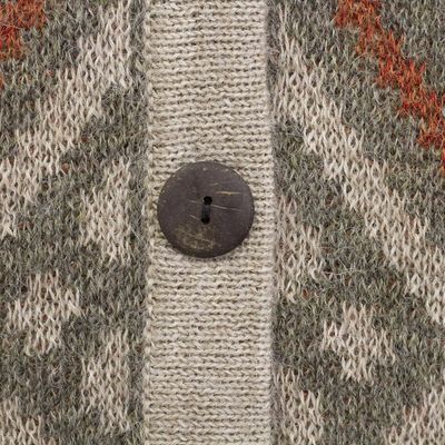 Alternate image for Zigzag Pattern Mens 100 Alpaca Cardigan from Peru Andean Zigzag