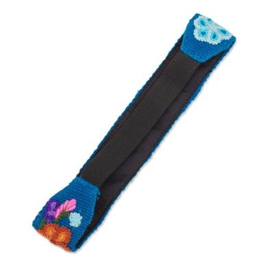 Alternate image for Embroidered Floral Wool Headband in Teal from Peru Teal Garden