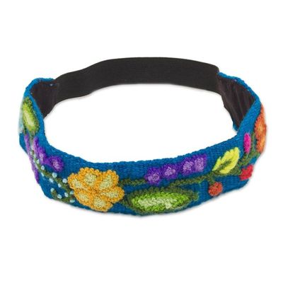 Alternate image for Embroidered Floral Wool Headband in Teal from Peru Teal Garden