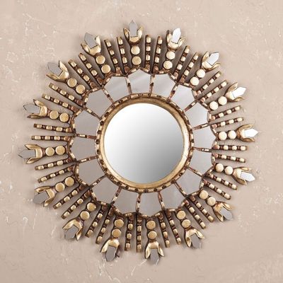 Alternate image for Round Sun-Like Wall Mirror Hand Crafted in Peru Cuzco Radiance