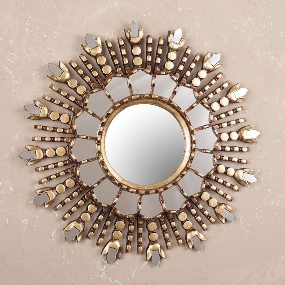 Round Sun-Like Wall Mirror Hand Crafted in Peru 'Cuzco Radiance'