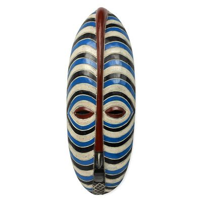 Alternate image for Blue and White Stripes African Mask from Ghana Brotherly Love
