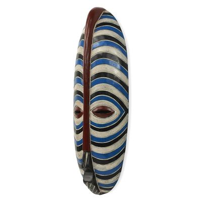 Alternate image for Blue and White Stripes African Mask from Ghana Brotherly Love