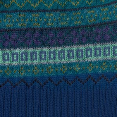 Alternate image for Shades of Blue and Green 100 Alpaca Knit Hat with Tassel Sea Dreams