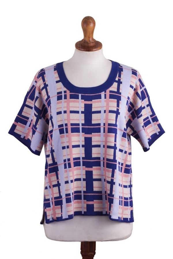 Alternate image for Hand Made Cotton Blend Plaid Oversized Top from Peru Melon Spring T-Shirt