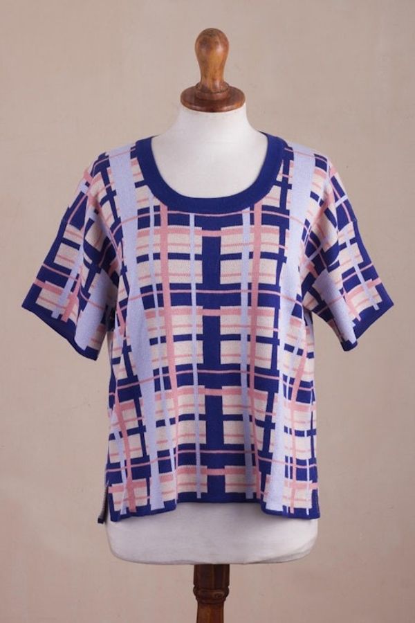 Alternate image for Hand Made Cotton Blend Plaid Oversized Top from Peru Melon Spring T-Shirt