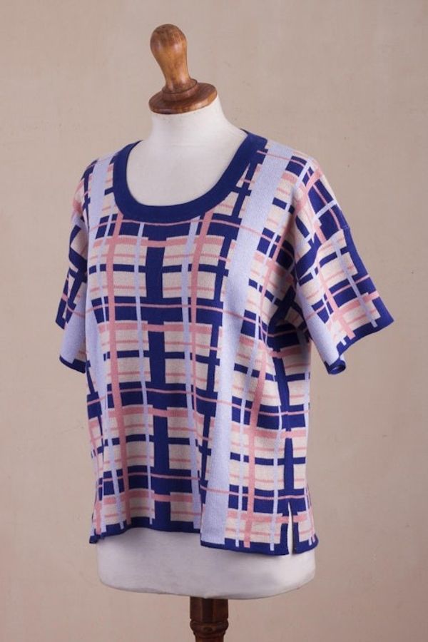 Alternate image for Hand Made Cotton Blend Plaid Oversized Top from Peru Melon Spring T-Shirt