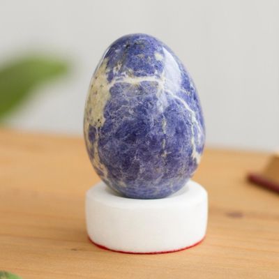 Alternate image for Natural Gemstone Sodalite Egg on Onyx Stand Inner Peace