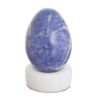 Alternate image for Natural Gemstone Sodalite Egg on Onyx Stand Inner Peace