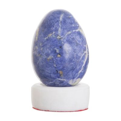 Alternate image for Natural Gemstone Sodalite Egg on Onyx Stand Inner Peace