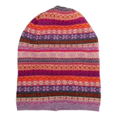 Alternate image for Jacquard Knit 100 Alpaca Hat in Pink Fuchsia and Lavender La Vie en Rose