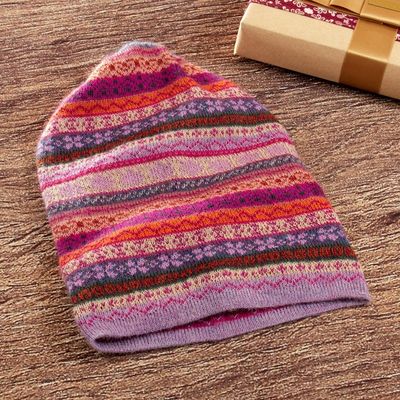 Alternate image for Jacquard Knit 100 Alpaca Hat in Pink Fuchsia and Lavender La Vie en Rose