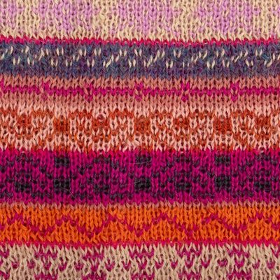 Alternate image for Jacquard Knit 100 Alpaca Hat in Pink Fuchsia and Lavender La Vie en Rose