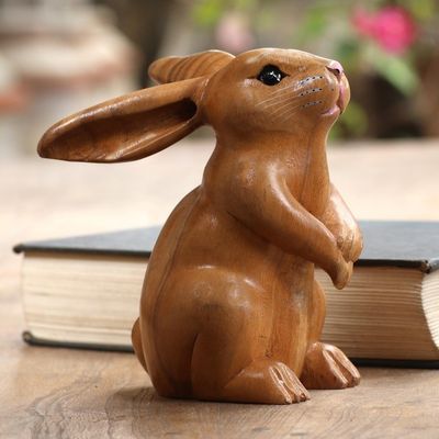 Alternate image for Handmade Brown Bunny Sculpture Adorable Rabbit in Brown