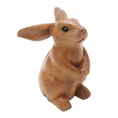 Alternate image for Handmade Brown Bunny Sculpture Adorable Rabbit in Brown
