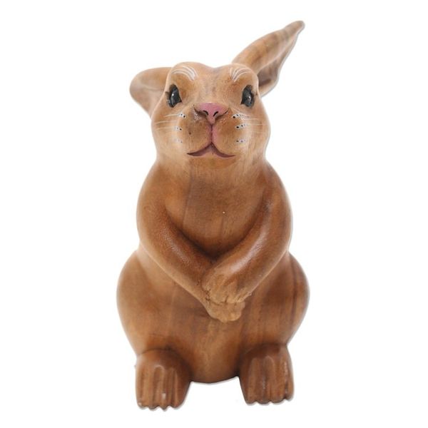 Alternate image for Handmade Brown Bunny Sculpture Adorable Rabbit in Brown