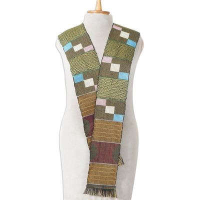 Alternate image for Green and Multicolor Cotton Blend Kente Cloth Scarf African Net