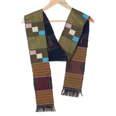 Alternate image for Green and Multicolor Cotton Blend Kente Cloth Scarf African Net