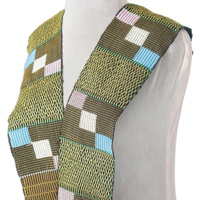 Alternate image for Green and Multicolor Cotton Blend Kente Cloth Scarf African Net