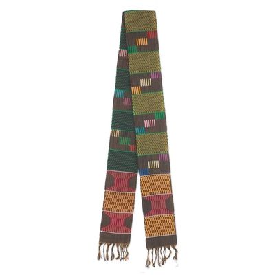Alternate image for Green and Multicolor Cotton Blend Kente Cloth Scarf African Net
