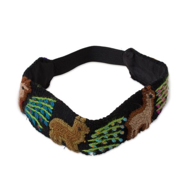 Alternate image for Embroidered Llama Pattern Wool Headband from Peru Llama Parade