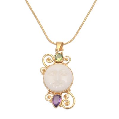 Alternate image for Gold Plated Amethyst and Peridot Pendant Necklace from Bali Round Moon