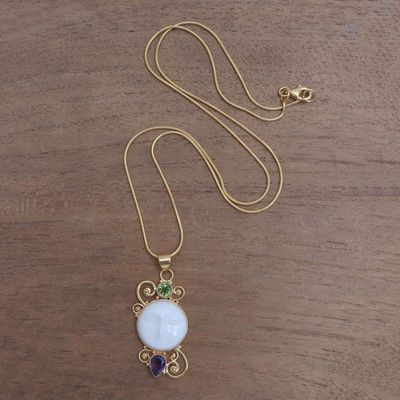 Alternate image for Gold Plated Amethyst and Peridot Pendant Necklace from Bali Round Moon