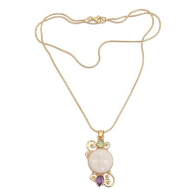 Alternate image for Gold Plated Amethyst and Peridot Pendant Necklace from Bali Round Moon