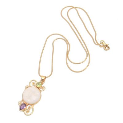 Alternate image for Gold Plated Amethyst and Peridot Pendant Necklace from Bali Round Moon