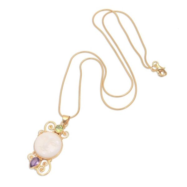 Alternate image for Gold Plated Amethyst and Peridot Pendant Necklace from Bali Round Moon