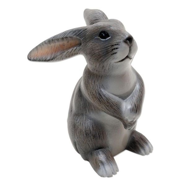 Alternate image for Hand Carved Grey Rabbit Statuette Adorable Rabbit in Grey