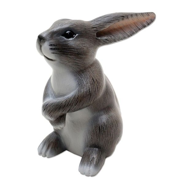 Alternate image for Hand Carved Grey Rabbit Statuette Adorable Rabbit in Grey