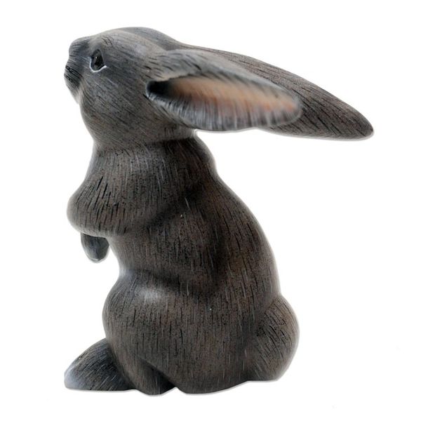 Alternate image for Hand Carved Grey Rabbit Statuette Adorable Rabbit in Grey