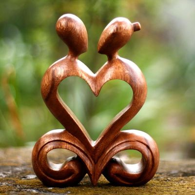 Alternate image for Handcrafted Romantic Wood Sculpture One Heart