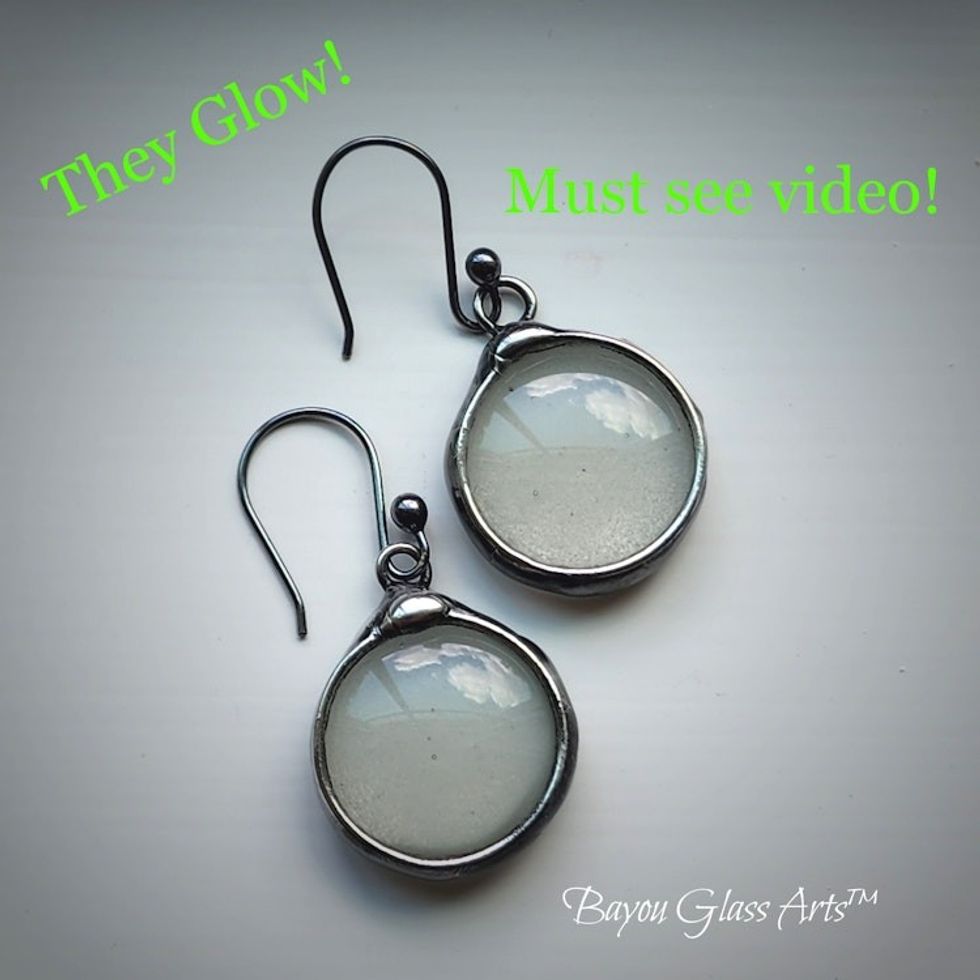 Glow-in-the-Dark Glass Earrings, Handmade Dangles