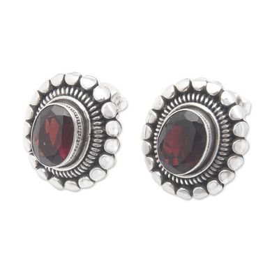 Alternate image for Sterling Silver Button Earrings with Oval Garnet Stone Dreamy Red