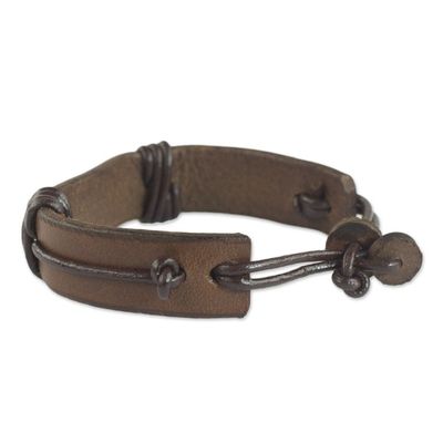 Alternate image for Horn and Dark Brown Leather Wristband Bracelet from Ghana Natural Fusion in Brown