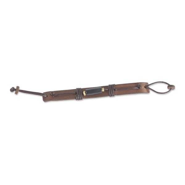 Alternate image for Horn and Dark Brown Leather Wristband Bracelet from Ghana Natural Fusion in Brown