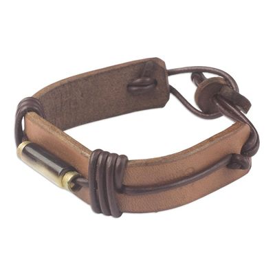 Alternate image for Horn and Dark Brown Leather Wristband Bracelet from Ghana Natural Fusion in Brown