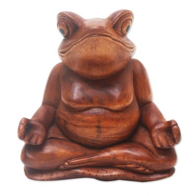 Alternate image for Handmade Suar Wood Frog Sculpture Meditating Frog