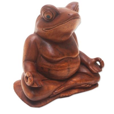 Alternate image for Handmade Suar Wood Frog Sculpture Meditating Frog